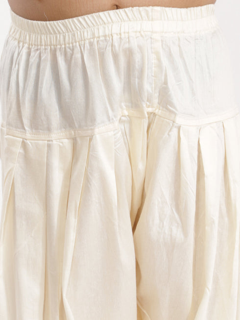 Girl's' Mustard And Cream Linen Kurta And Patiala Set
